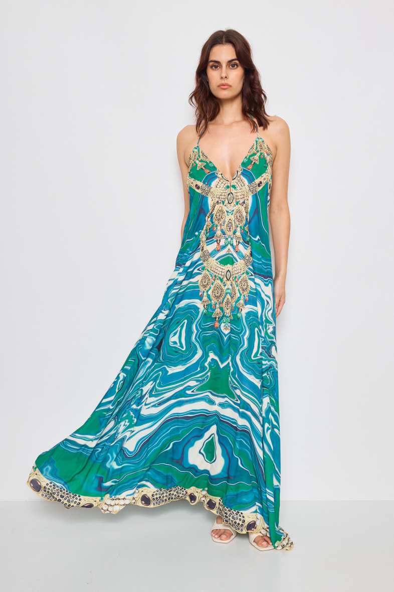 Wholesaler Frime Beachwear - Long printed dress with rhinestones