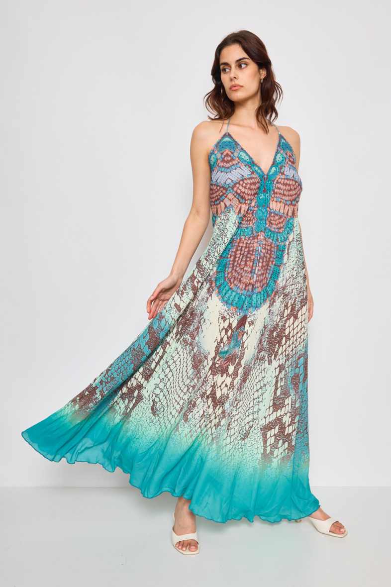 Wholesaler Frime Beachwear - Long printed dress with rhinestones