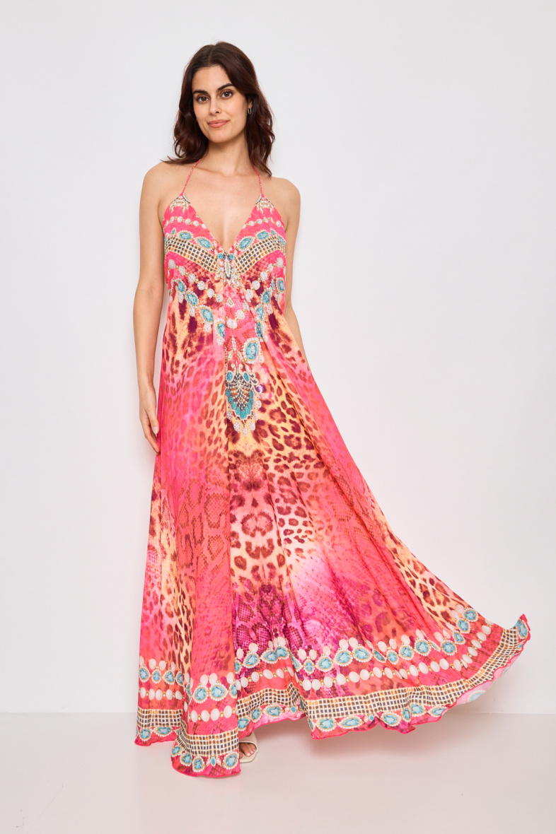 Wholesaler Frime Paris - Long printed dress with rhinestones