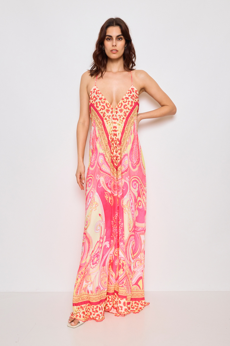 Wholesaler Frime Beachwear - Long printed dress with rhinestones
