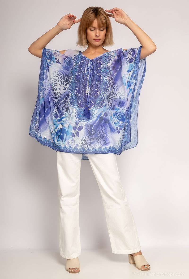Wholesaler Frime Beachwear - Printed top with rhinestones off the shoulder