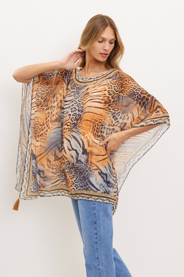 Wholesaler Frime Beachwear - Printed top with rhinestones