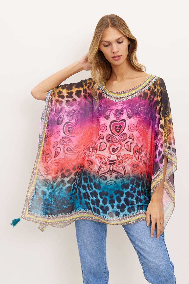Wholesaler Frime Beachwear - Printed top with rhinestones