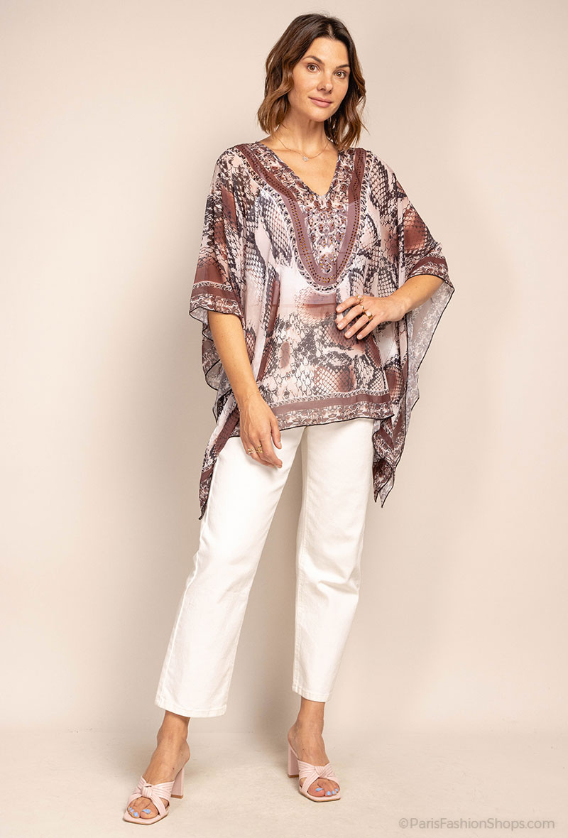 Wholesaler Frime Beachwear - Printed top with rhinestones