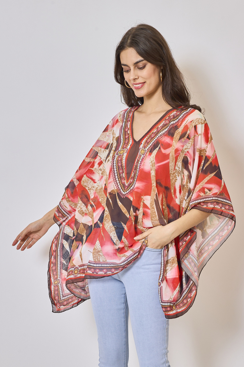 Wholesaler Frime Beachwear - Printed top with rhinestones