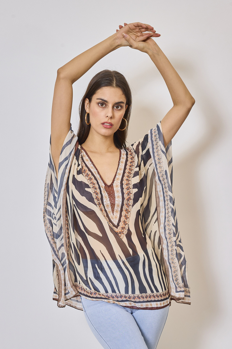 Wholesaler Frime Beachwear - Printed top with rhinestones