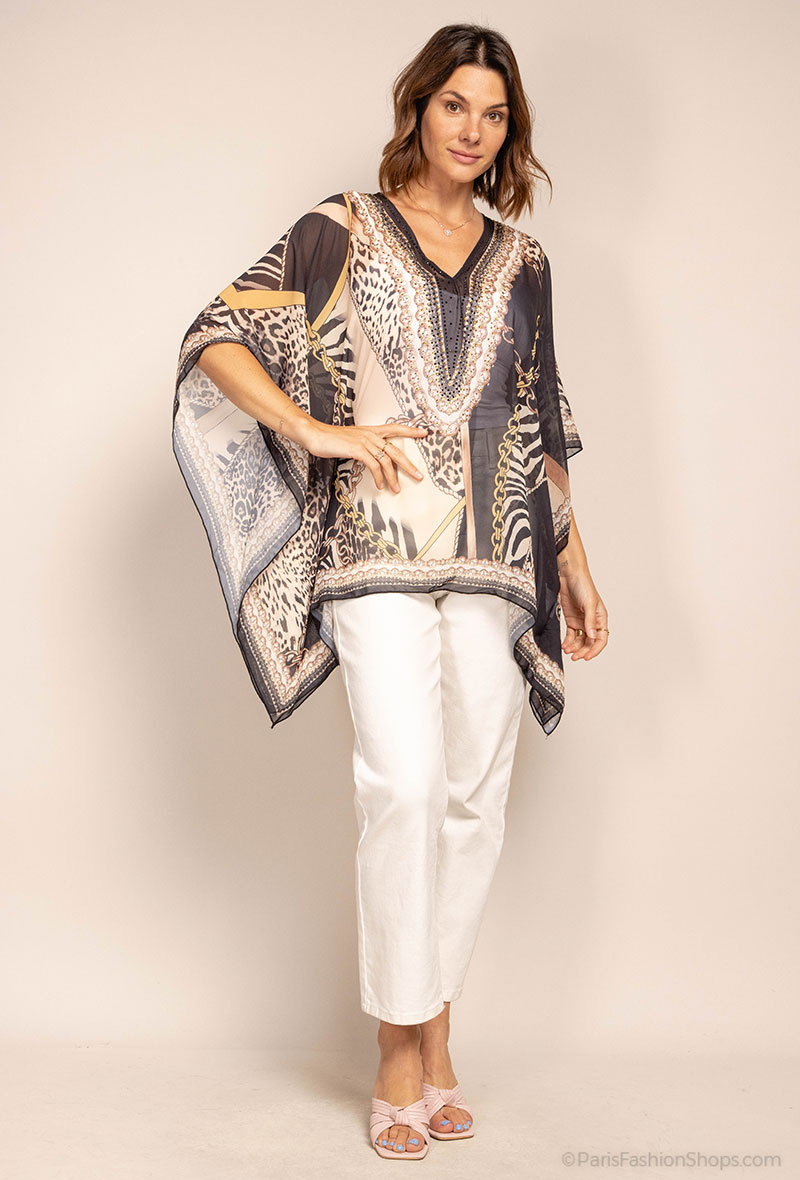 Wholesaler Frime Beachwear - Printed top with rhinestones