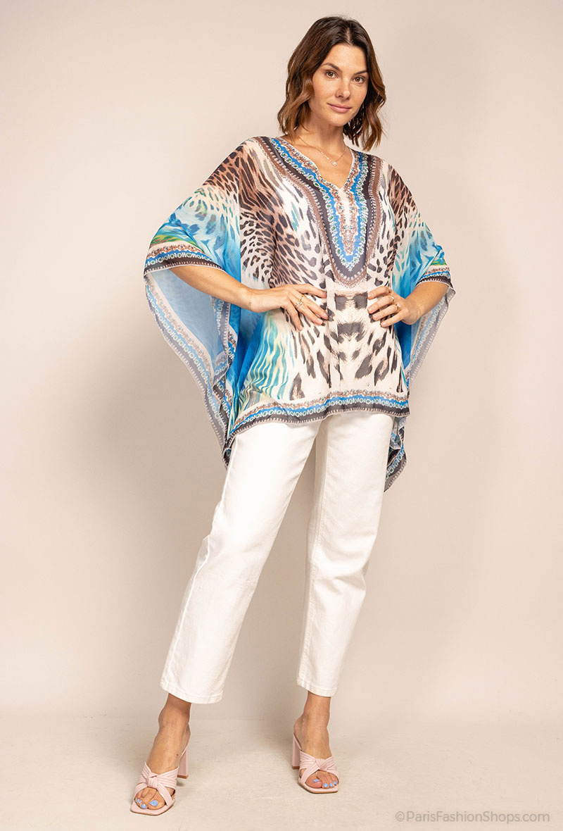 Wholesaler Frime Beachwear - Printed top with rhinestones