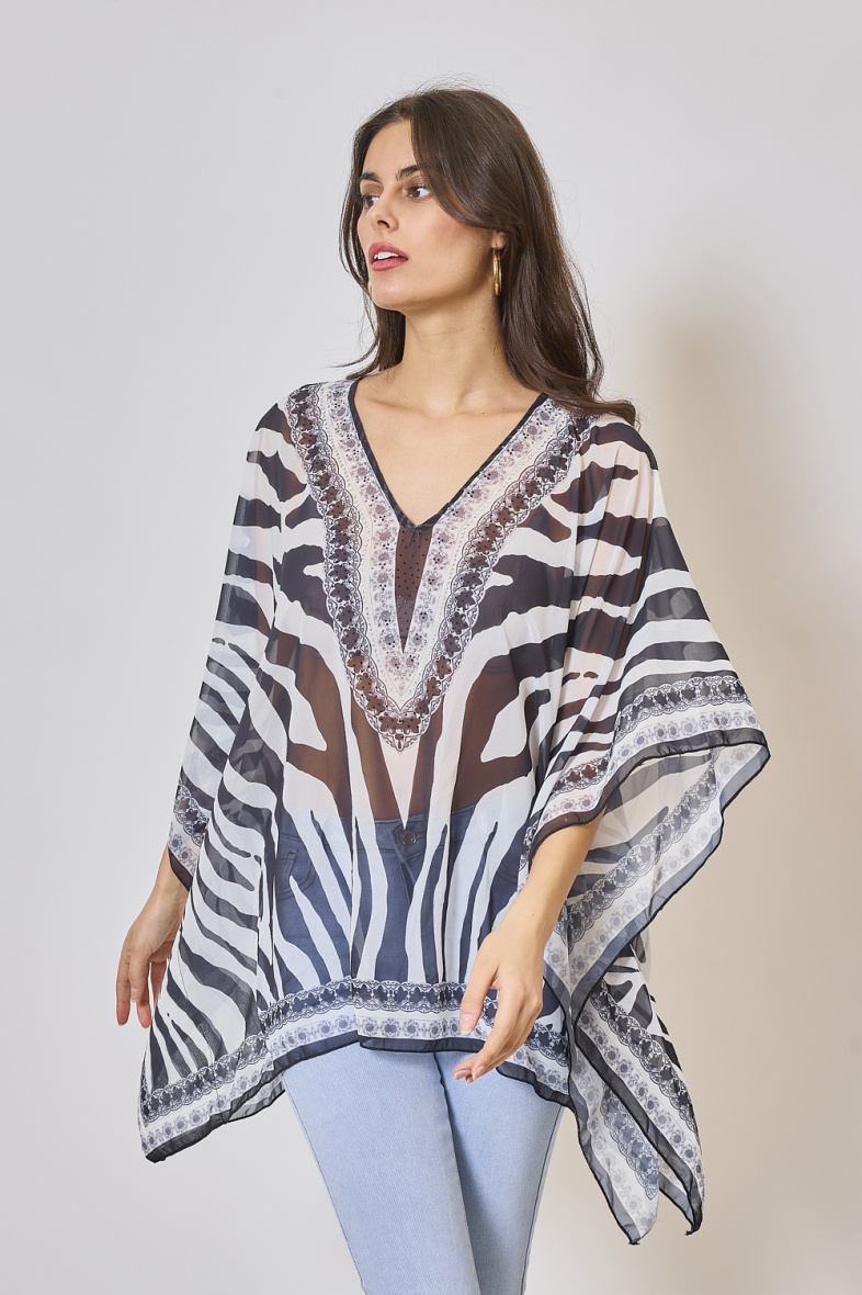 Wholesaler Frime Beachwear - Printed top with rhinestones