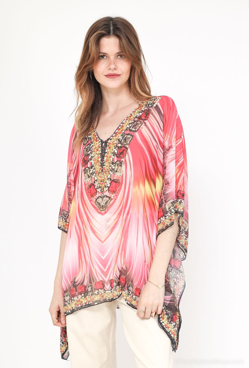 Wholesaler Frime Beachwear - Printed top with rhinestones