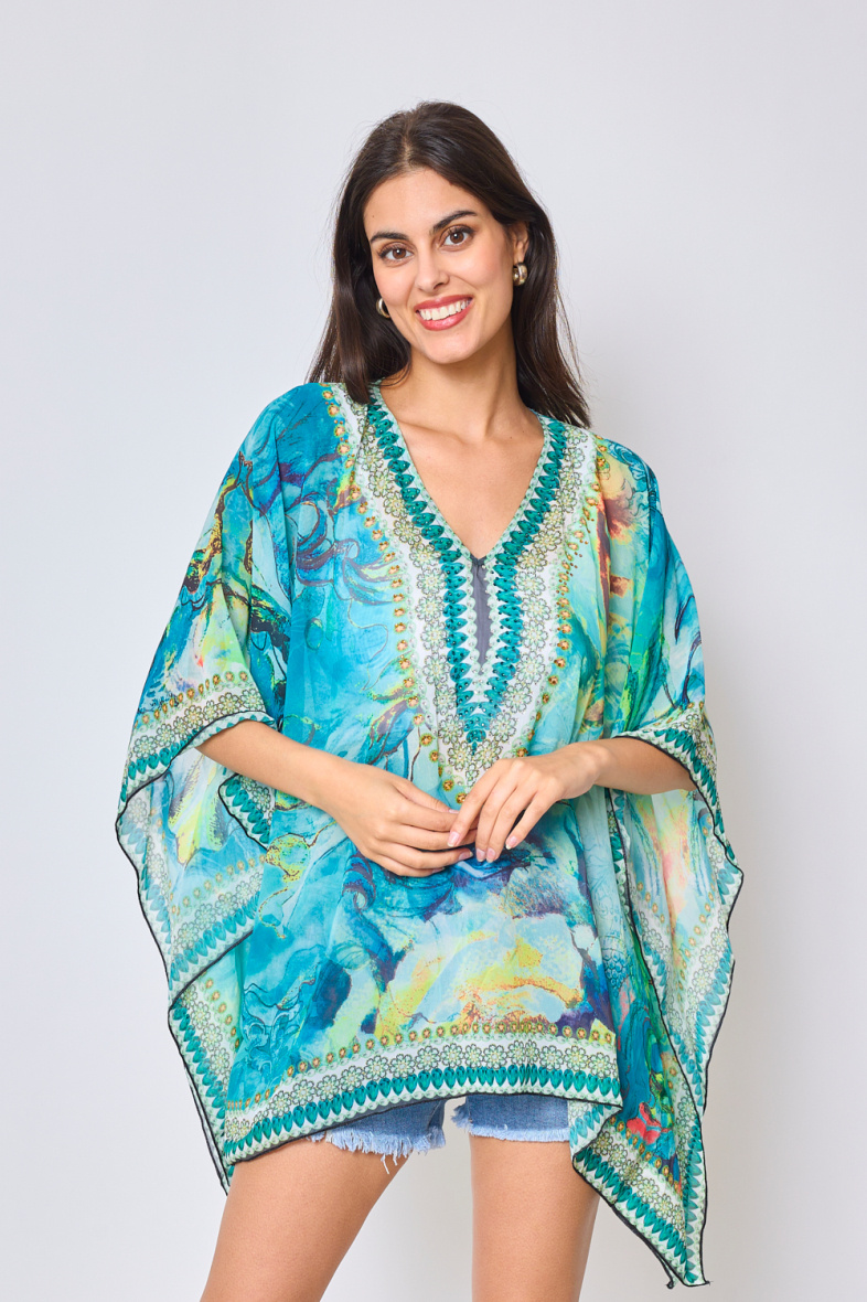 Wholesaler Frime Beachwear - Printed top with rhinestones