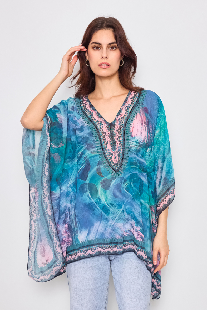 Wholesaler Frime Beachwear - Printed top with rhinestones