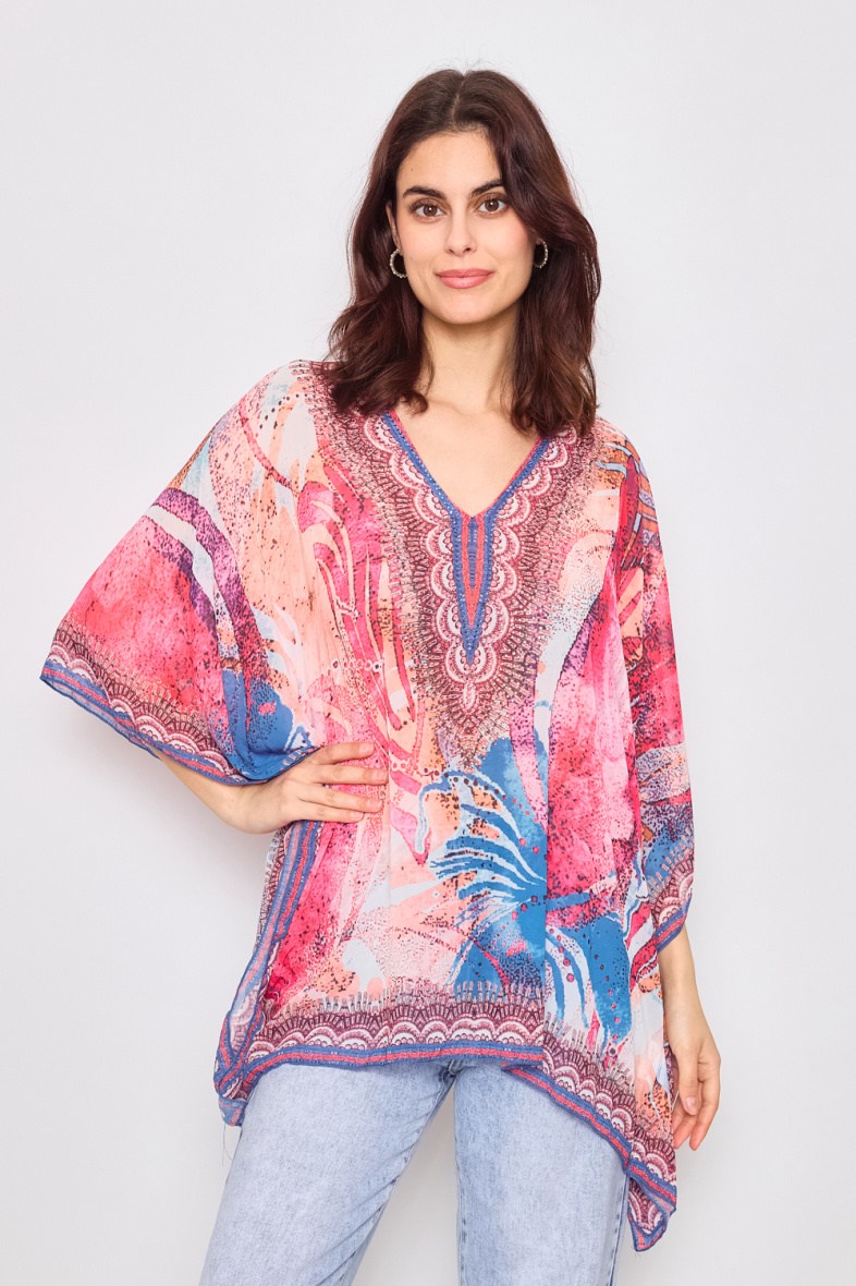 Wholesaler Frime Beachwear - Printed top with rhinestones