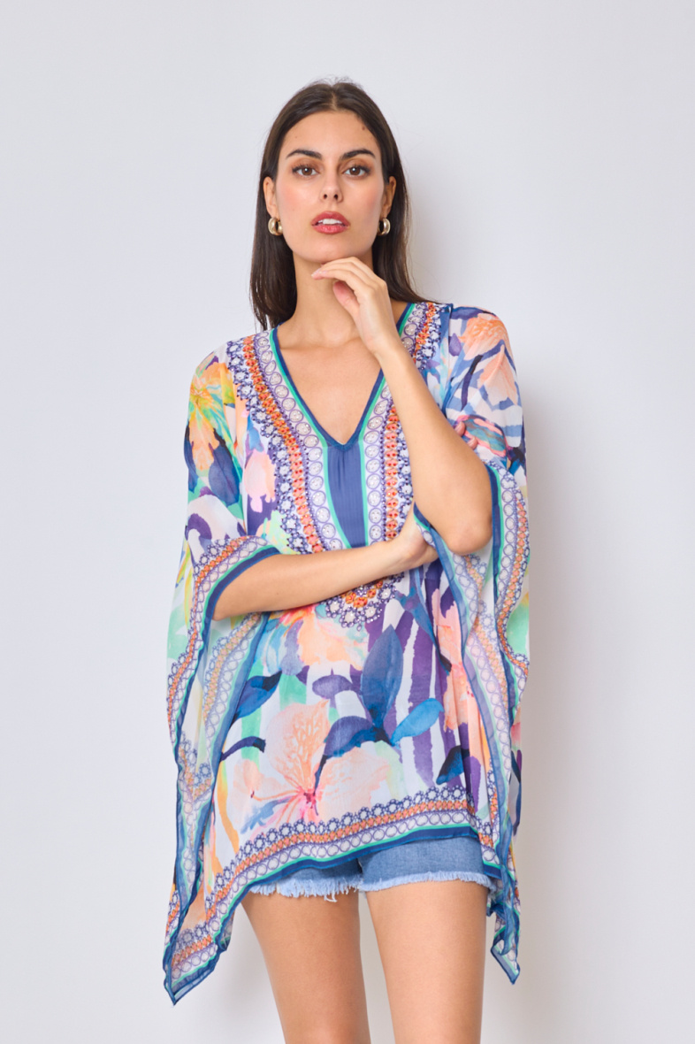 Wholesaler Frime Beachwear - Printed top with rhinestones
