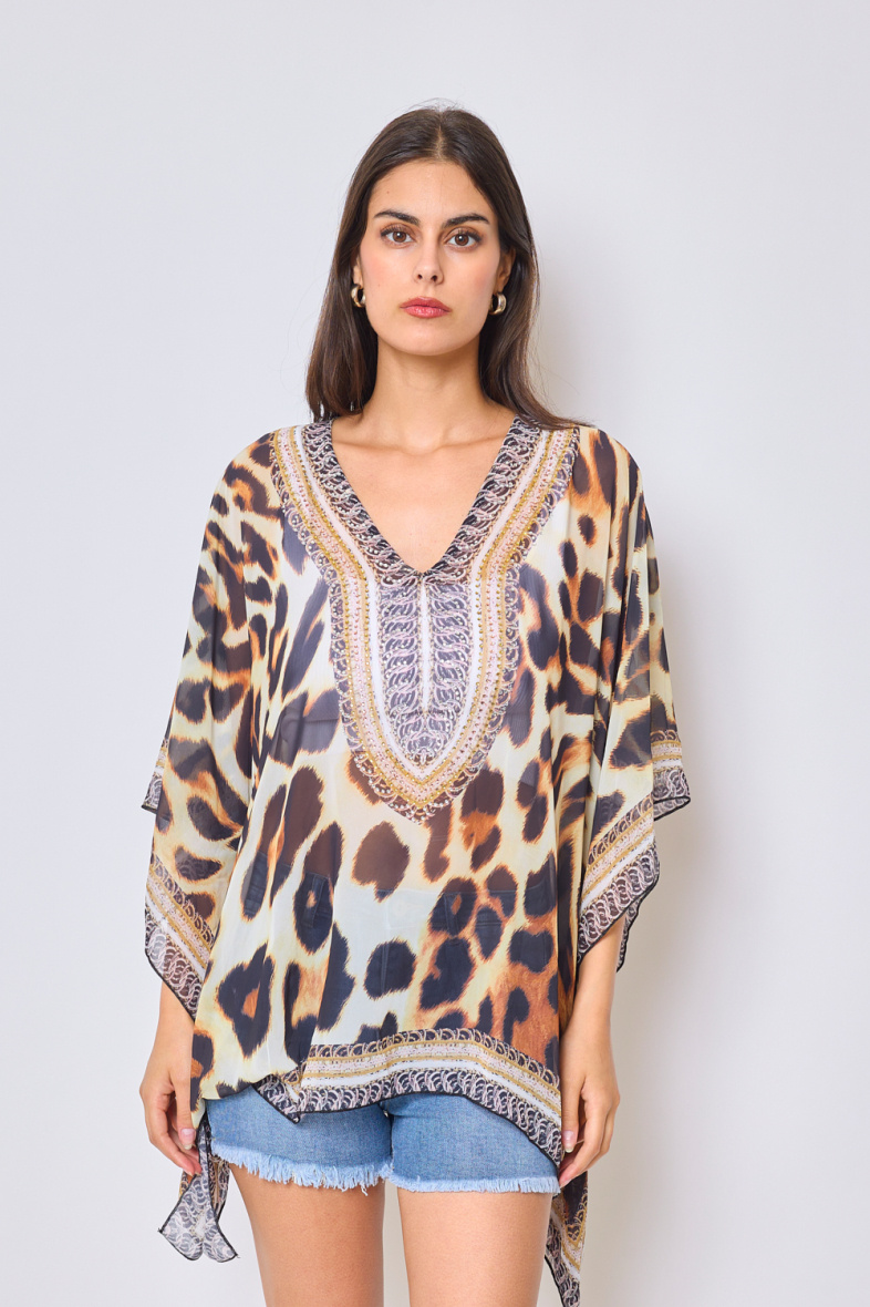 Wholesaler Frime Beachwear - Printed top with rhinestones