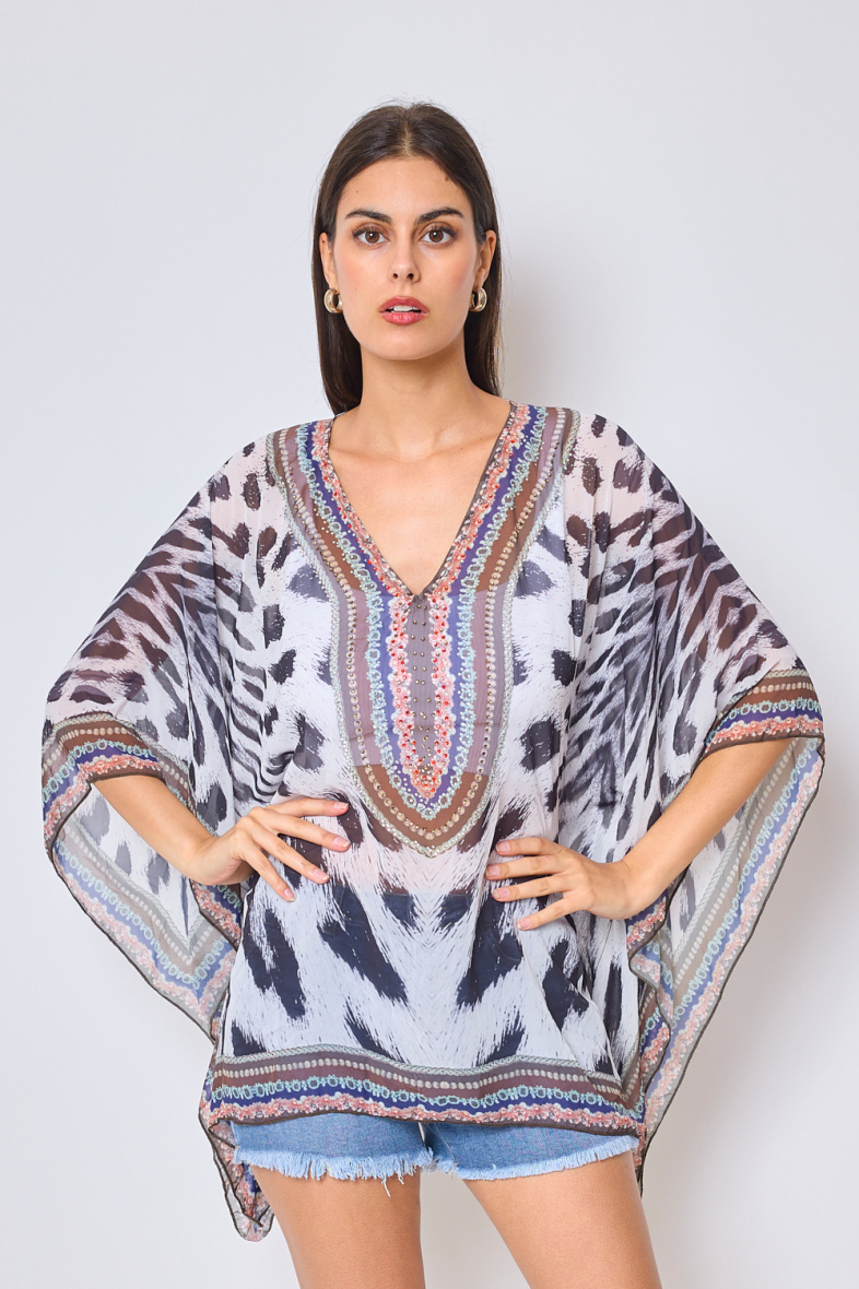 Wholesaler Frime Beachwear - Printed top with rhinestones