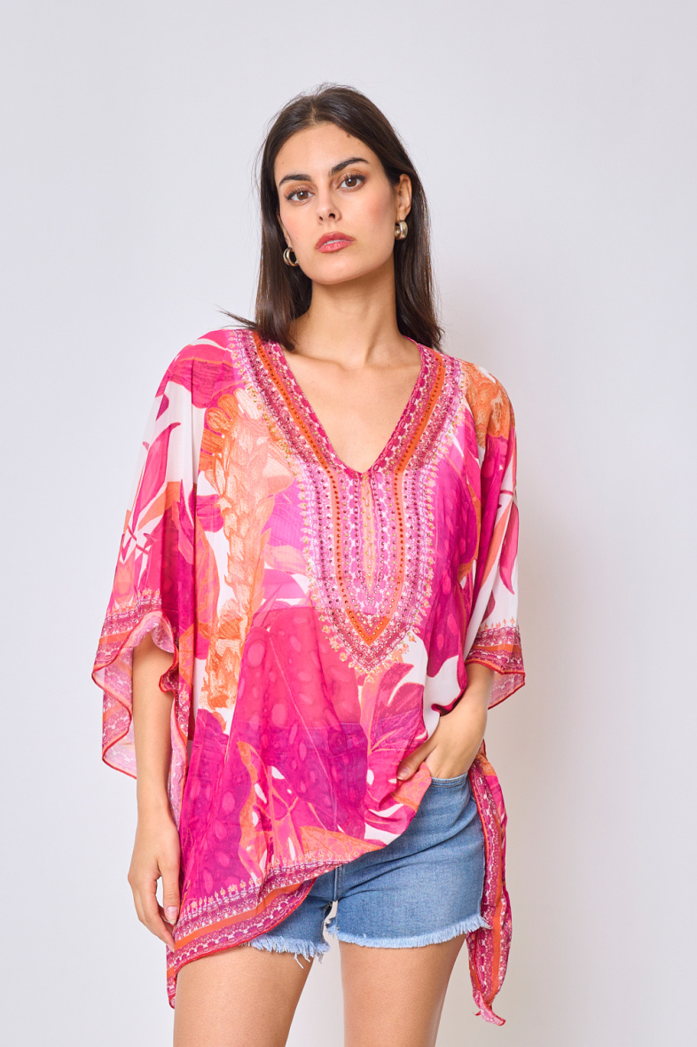 Wholesaler Frime Beachwear - Printed top with rhinestones