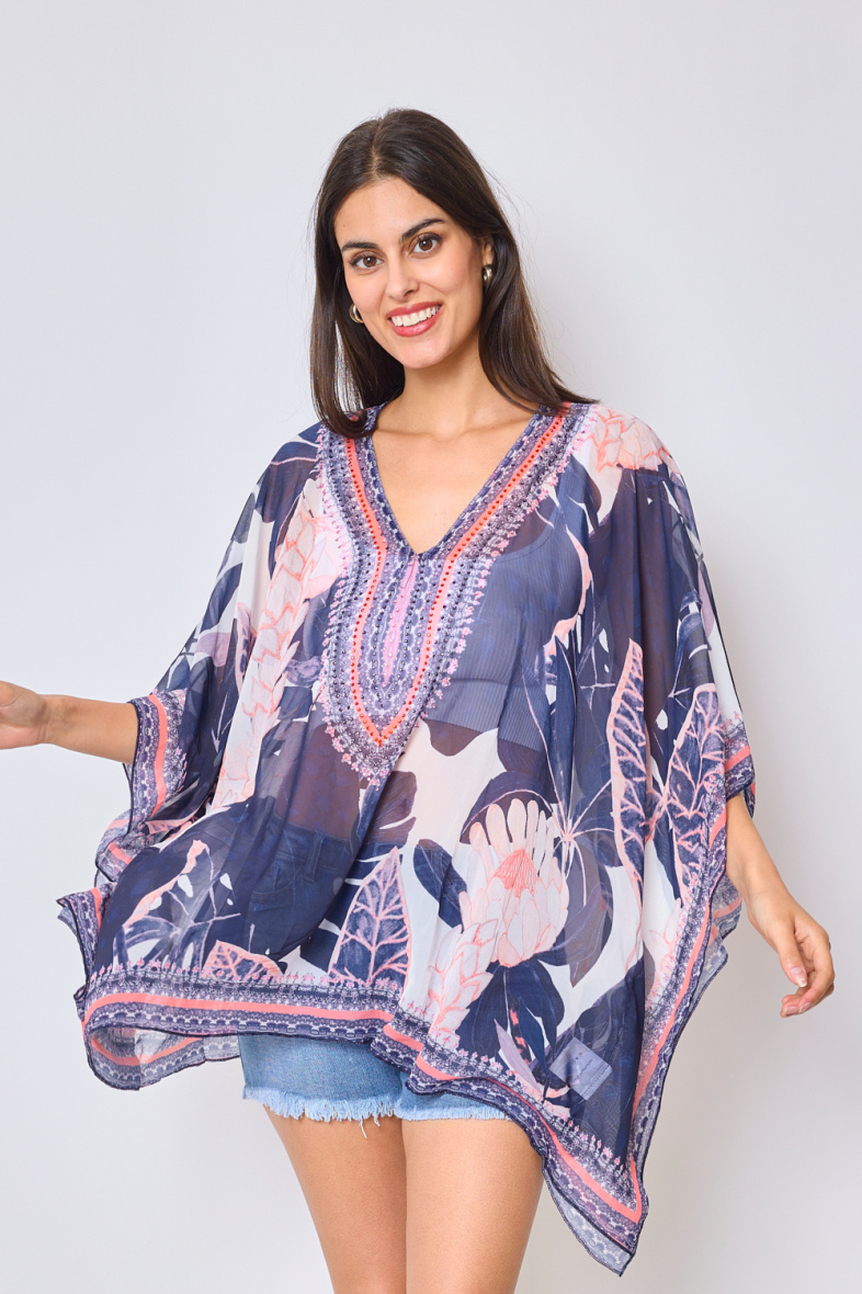 Wholesaler Frime Beachwear - Printed top with rhinestones