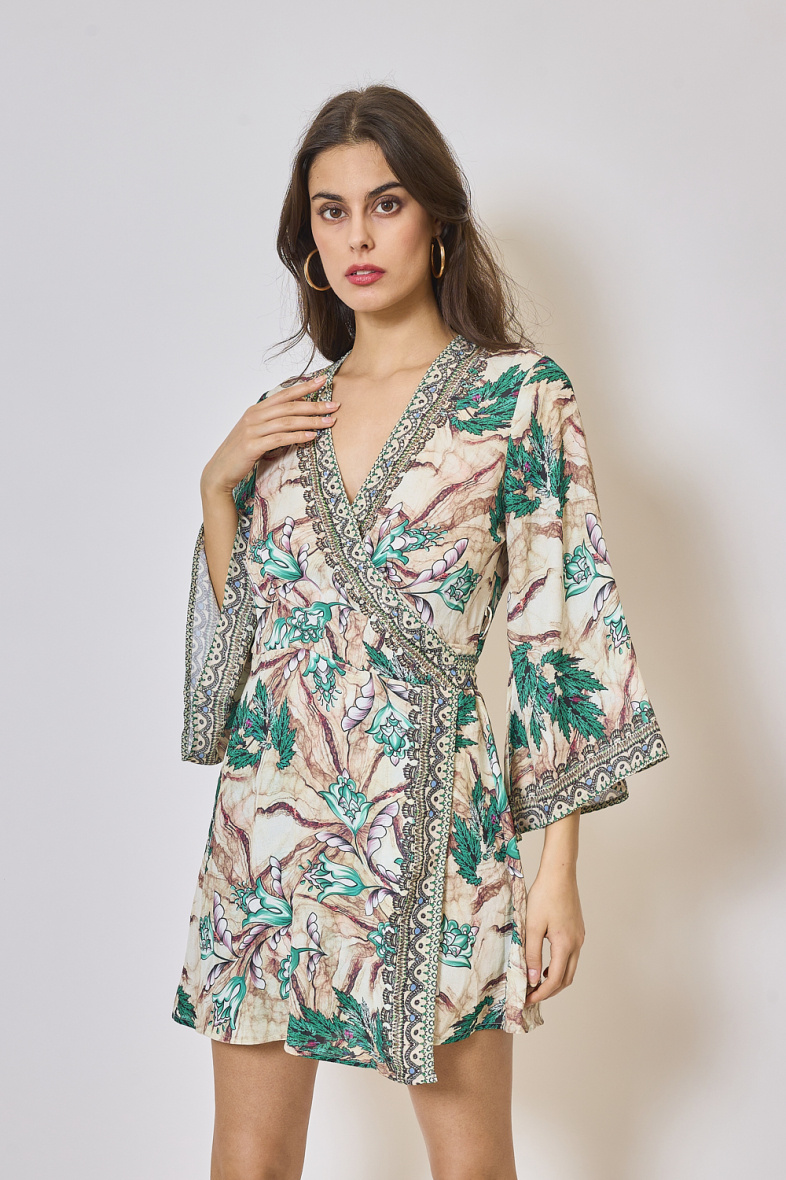 Grossista Frime Beachwear - Tunica del portafoglio stampato con strass