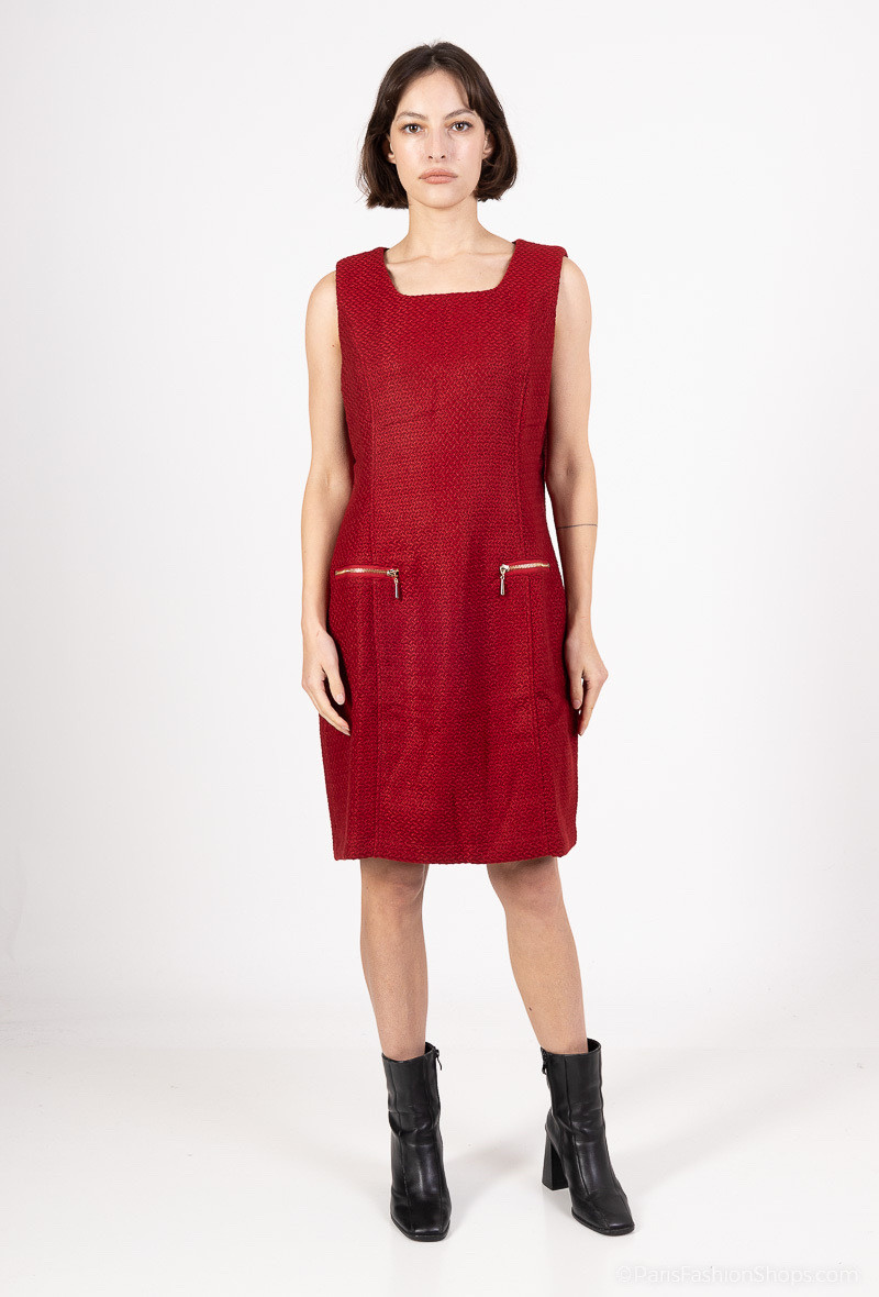 Mayorista Frime Outlet - Vestido de tweed sin mangas con bolsillos con cremallera