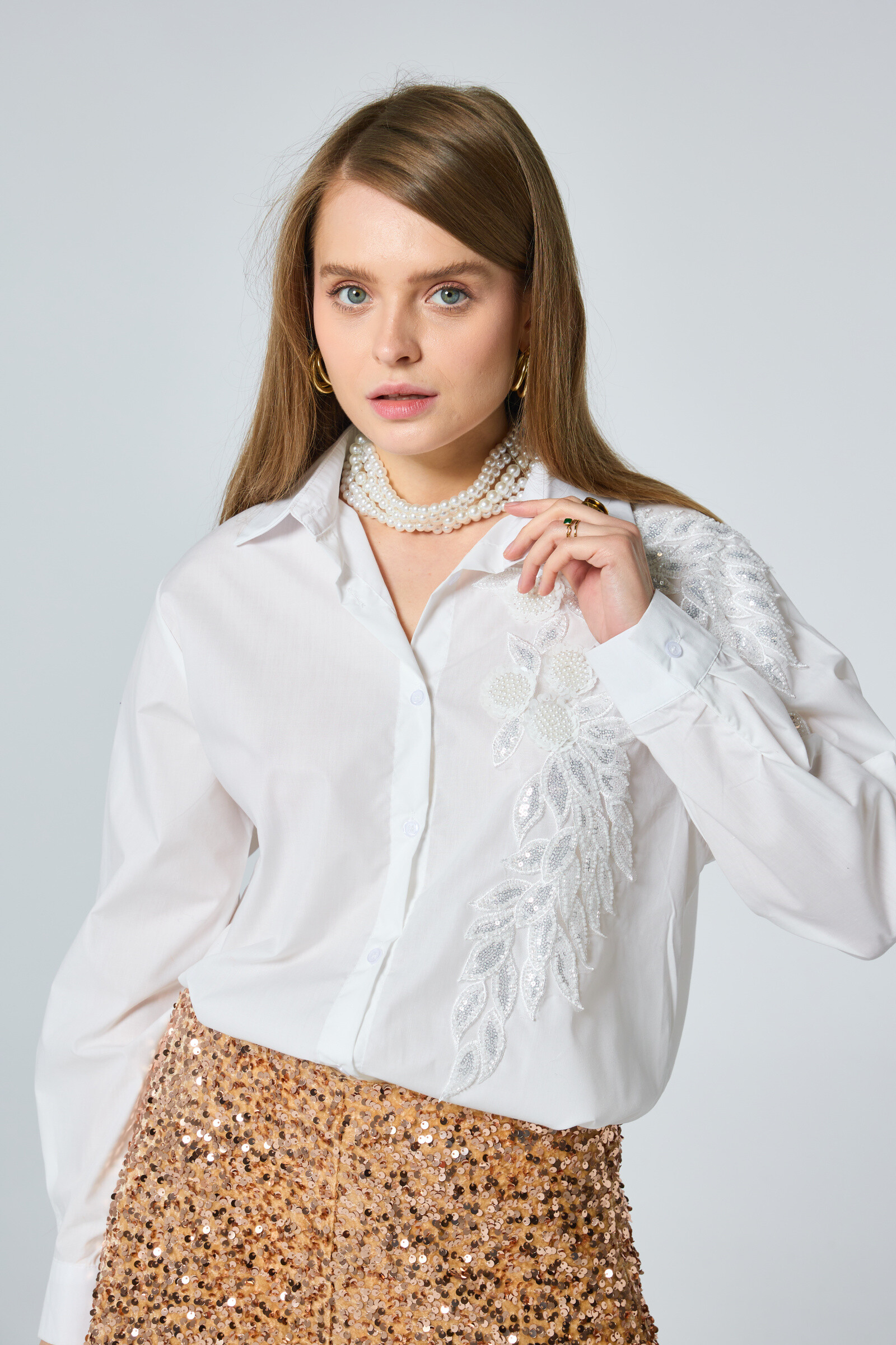 Grossista Frime Paris - Camicia in popeline oversize con strass applicati