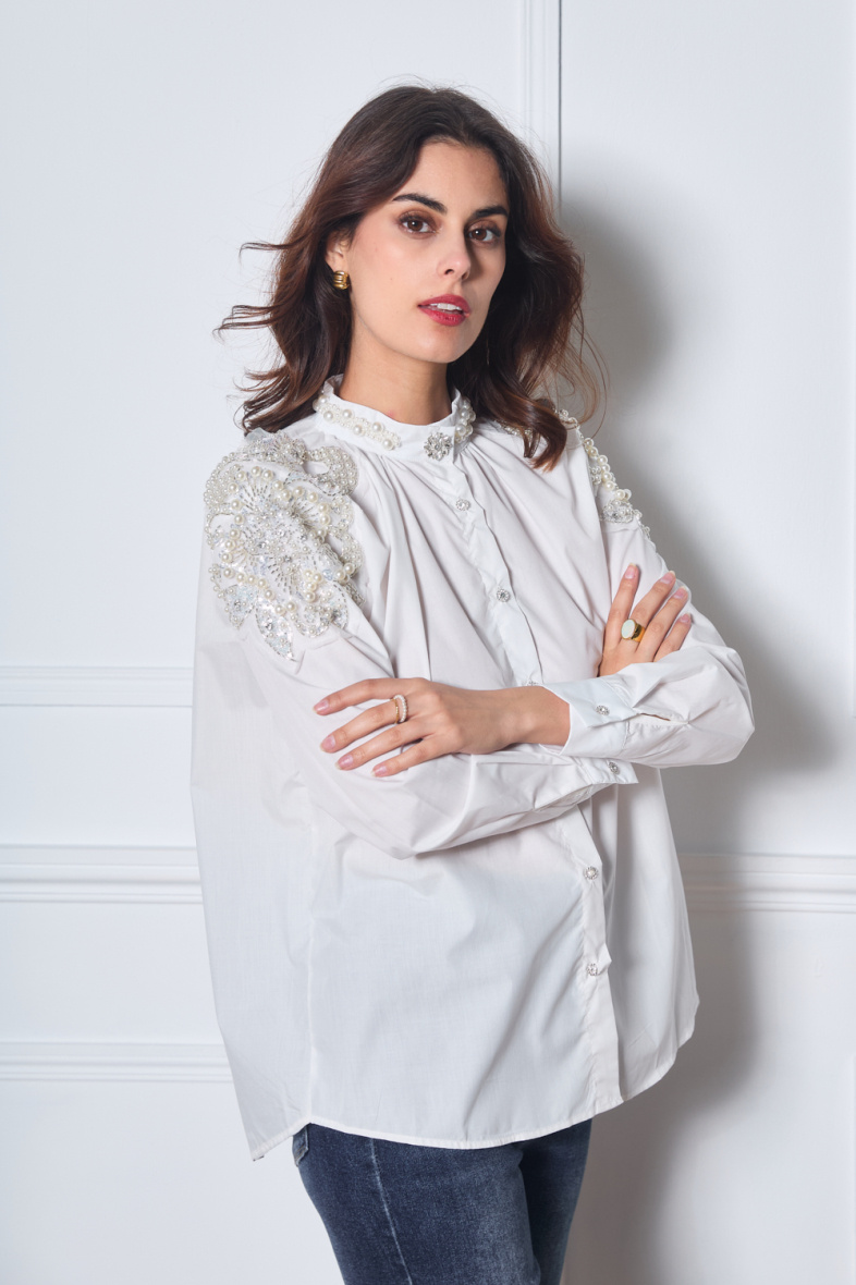 Wholesaler Frime Paris - Shirt with beaded embroidery on the shoulders