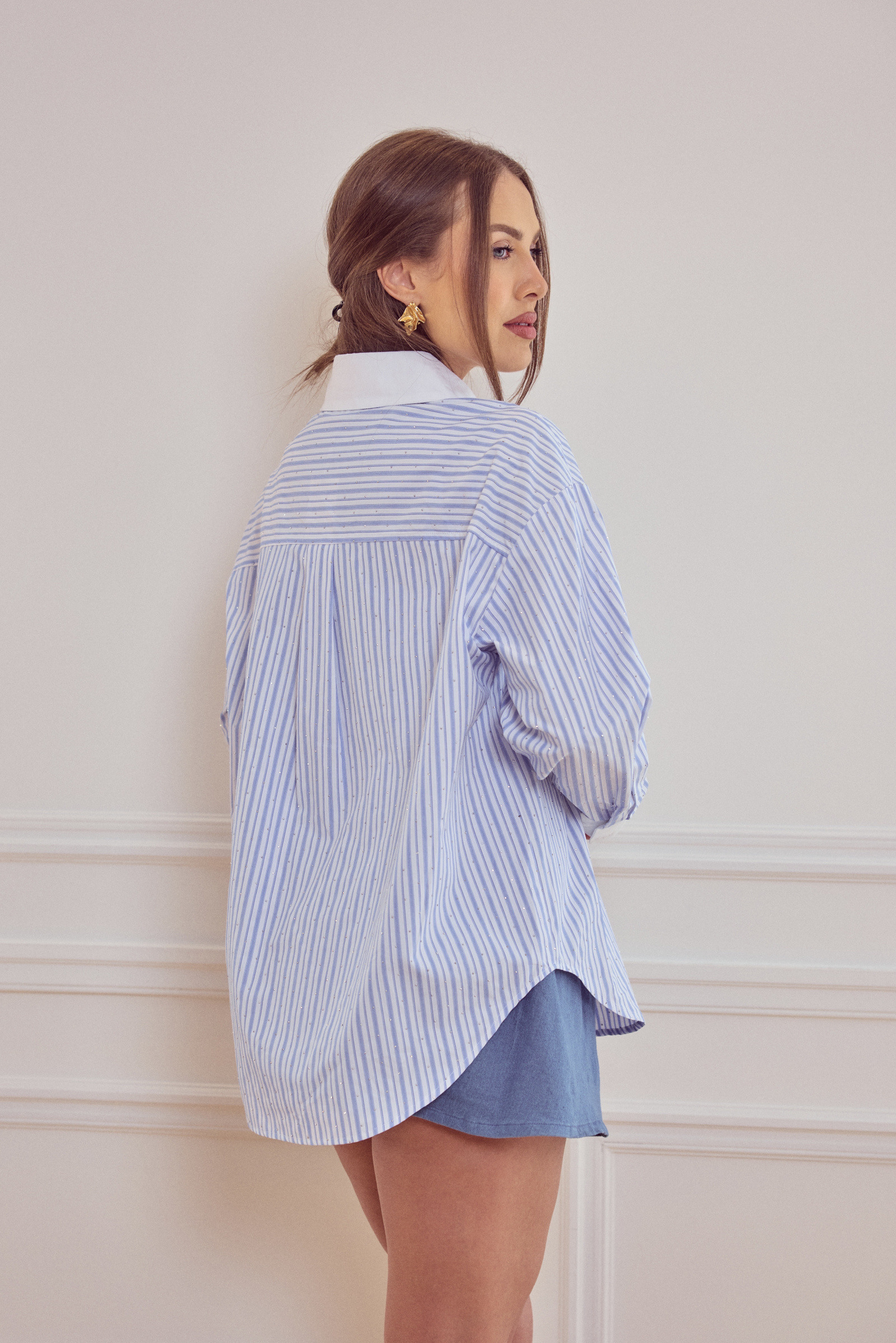 Grossiste Frime Paris - Chemise rayée oversize avec strass