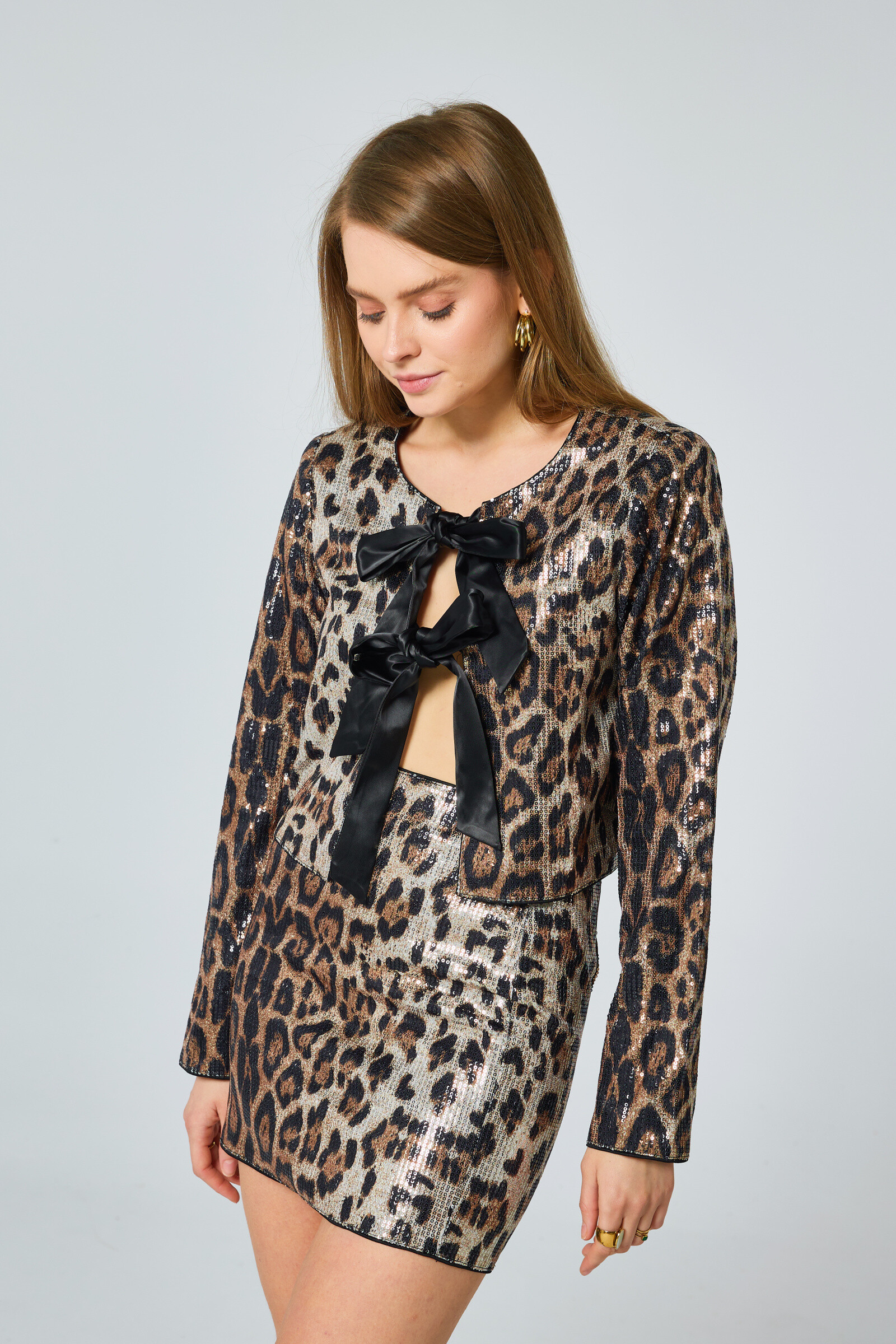 Mayorista Frime Paris - Conjunto de falda y chaleco con lentejuelas de leopardo