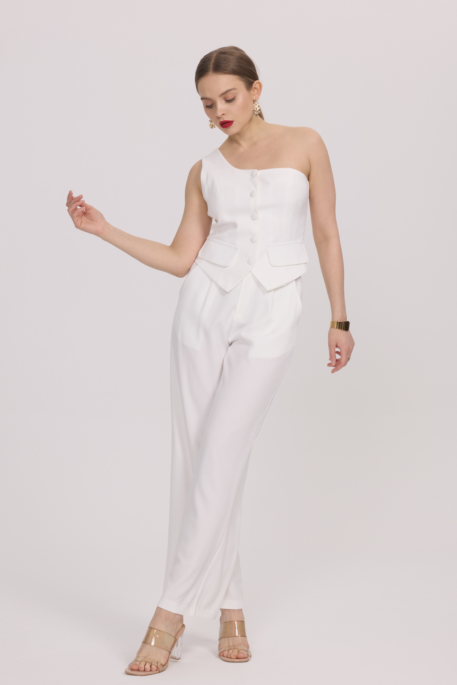 Grossiste Frime Paris - Ensemble pantalon & top asymétrique blanc