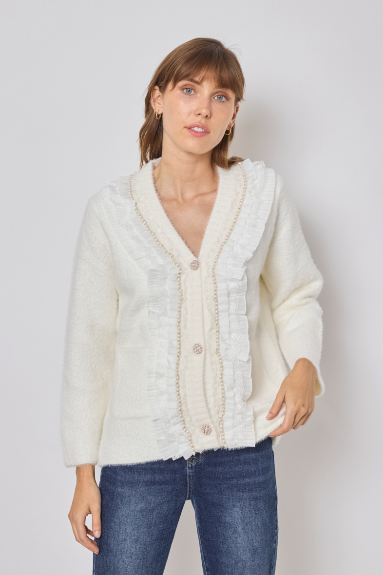 Grossiste Frime Paris - Cardigan doux avec finitions dentelle