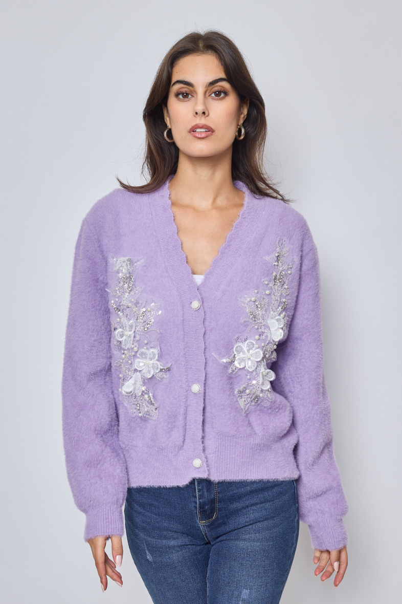 Wholesaler Frime Paris - V-neck cardigan with fancy pearls