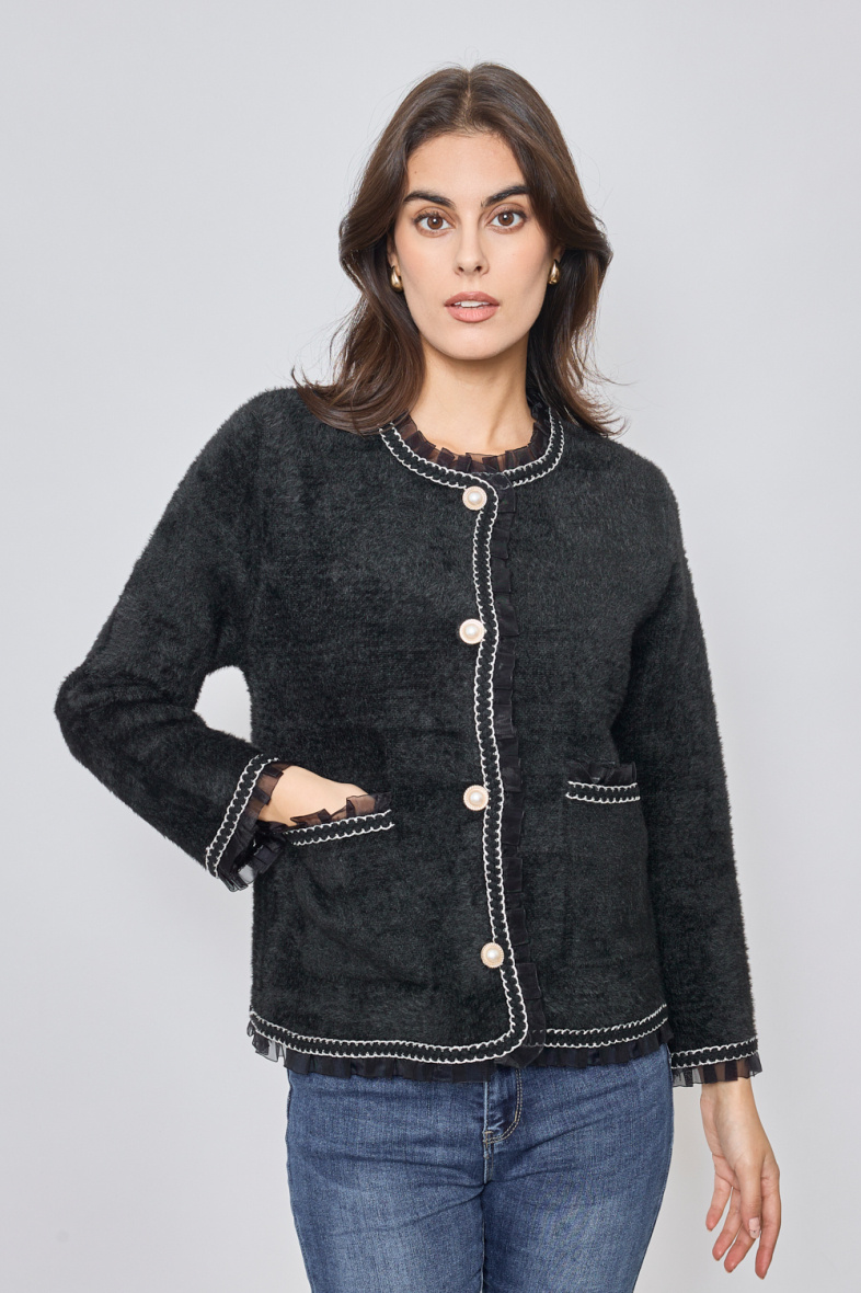 Wholesaler Frime Paris - Soft cardigan with lace trim