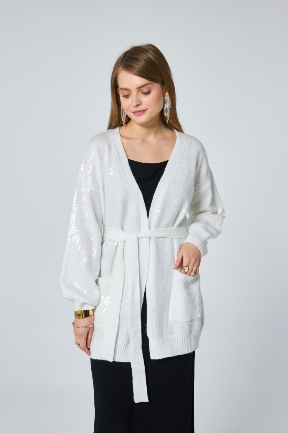 Großhändler Frime Paris - Lange Strickjacke mit Pailletten