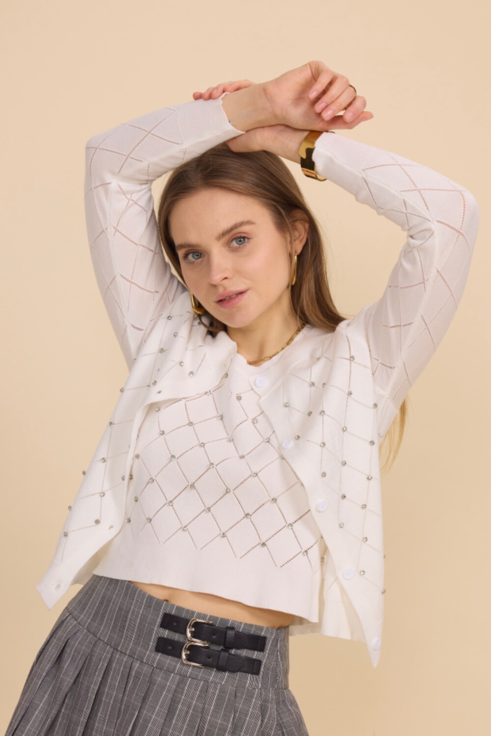 Wholesaler Frime Paris - Fine knit cardigan decorated with rhinestones
