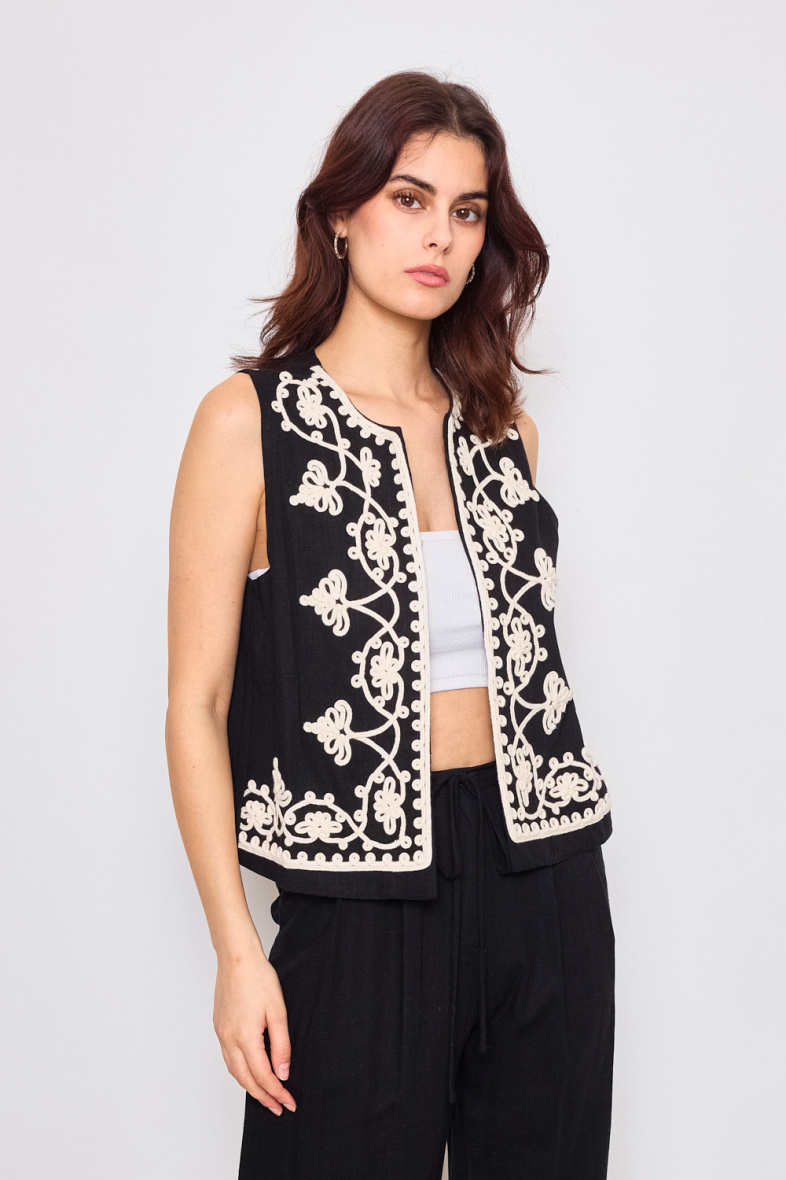 Wholesaler Frime Paris - Sleeveless embroidered cotton and linen vest