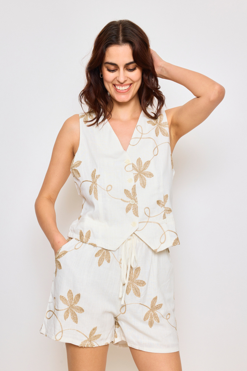 Grossiste Frime Paris - Gilet sans manches brodée de fleurs métallisées