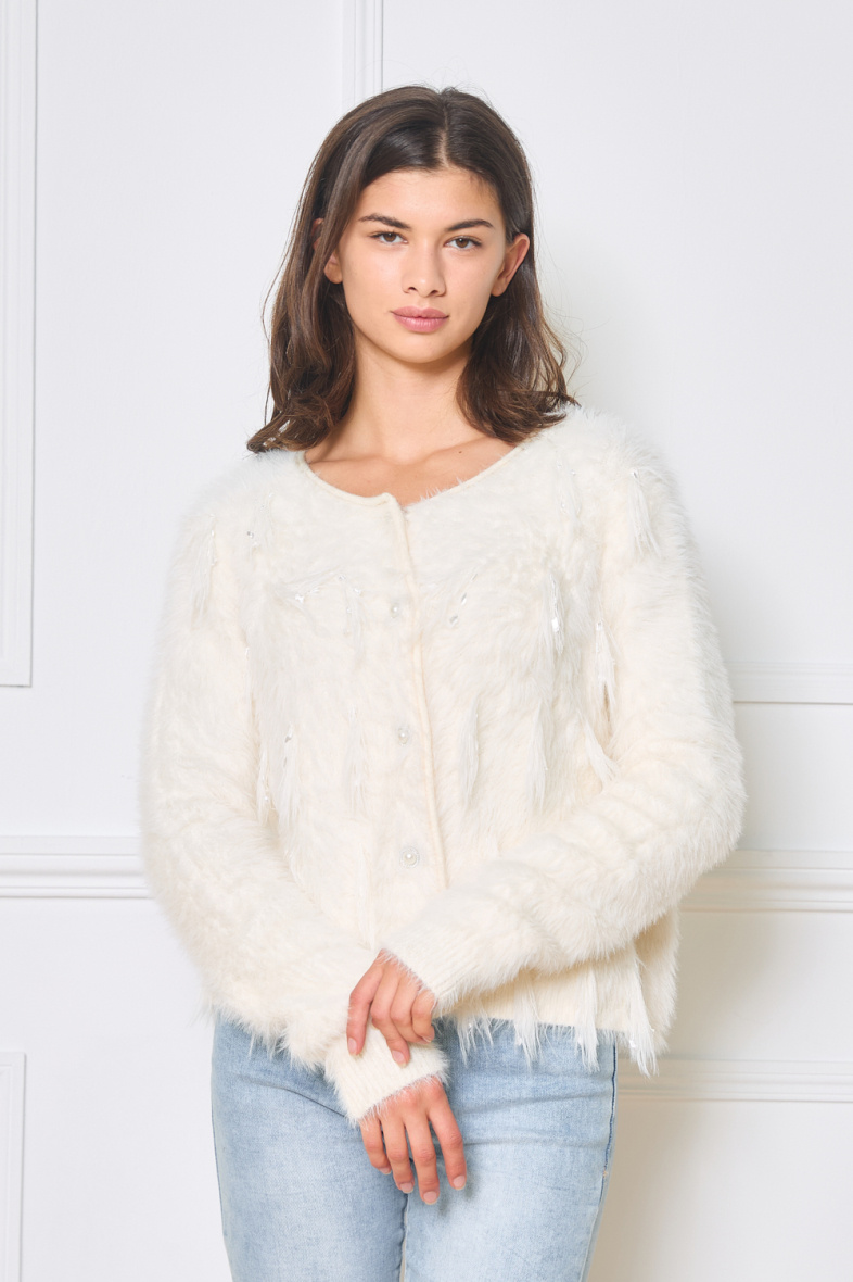 Wholesaler Frime Paris - Soft touch cardigan with feathers