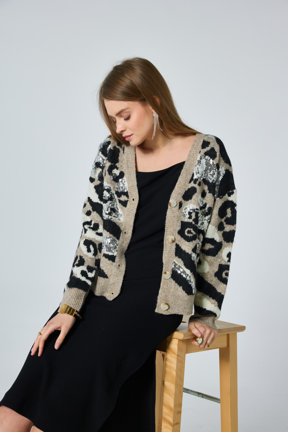 Wholesaler Frime Paris - Leopard knit cardigan with rhinestones