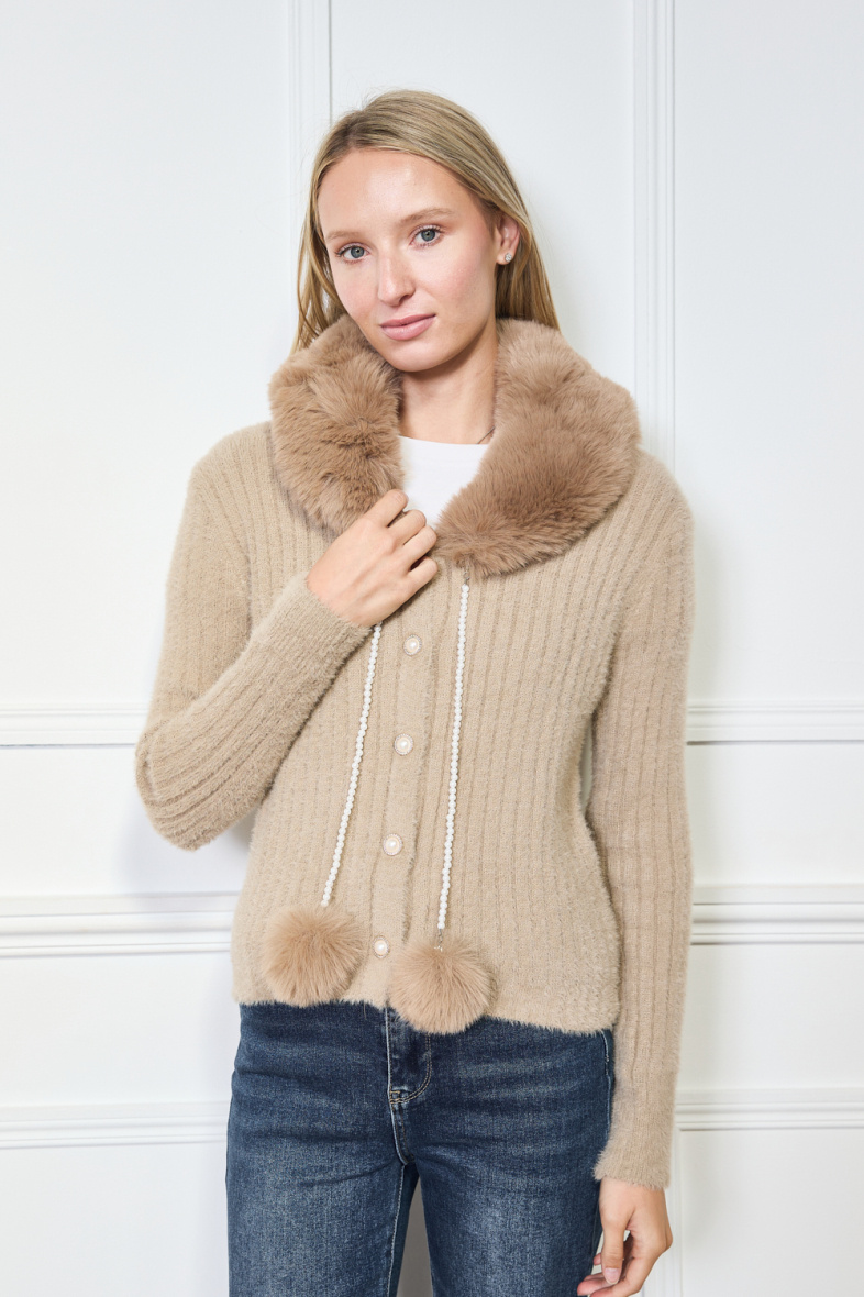 Wholesaler Frime Paris - Stylish cardigan with faux fur trim