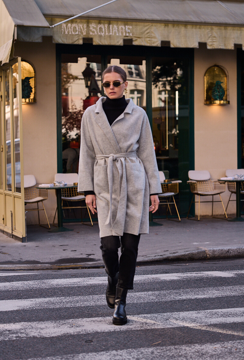 Wholesaler Frime Paris - Long belted coat with structured lapel collar