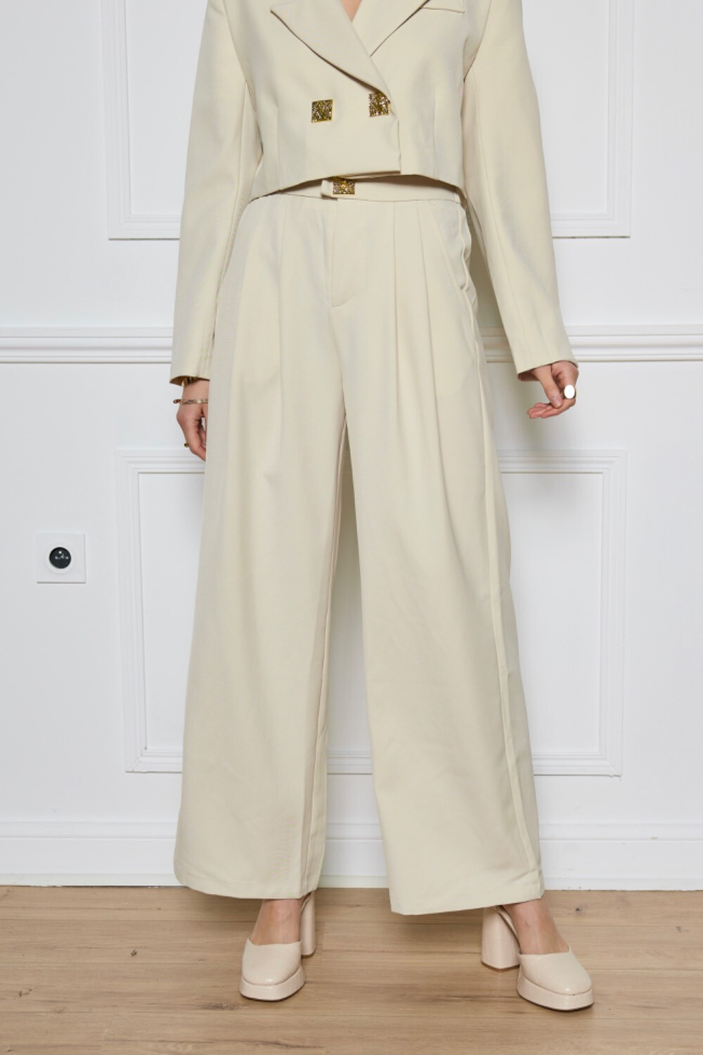 Mayorista Frime Paris - Pantalón blazer con pliegues marcados y bolsillos italianos