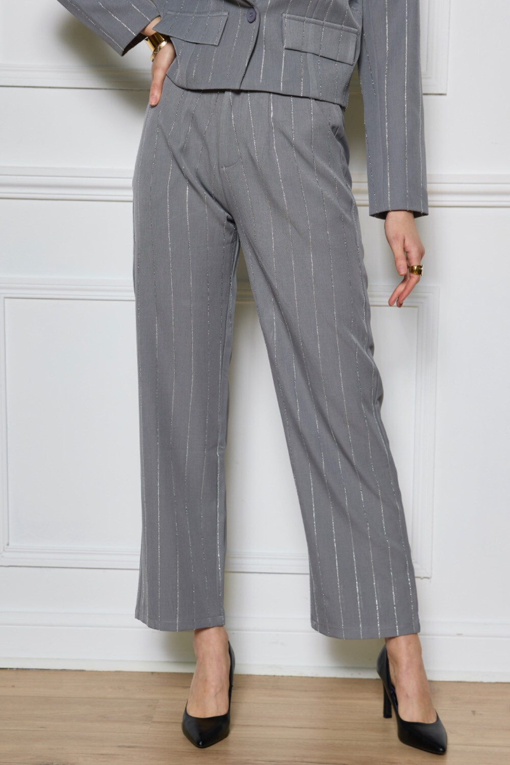 Grossista Frime Paris - Pantaloni da tailleur con gambe larghe pizzicate con strass