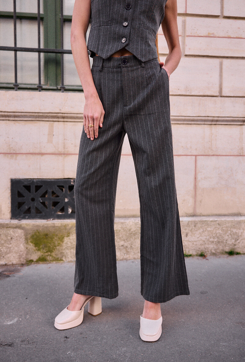 Wholesaler Frime Paris - Wide-leg straight pants with fine tennis stripes