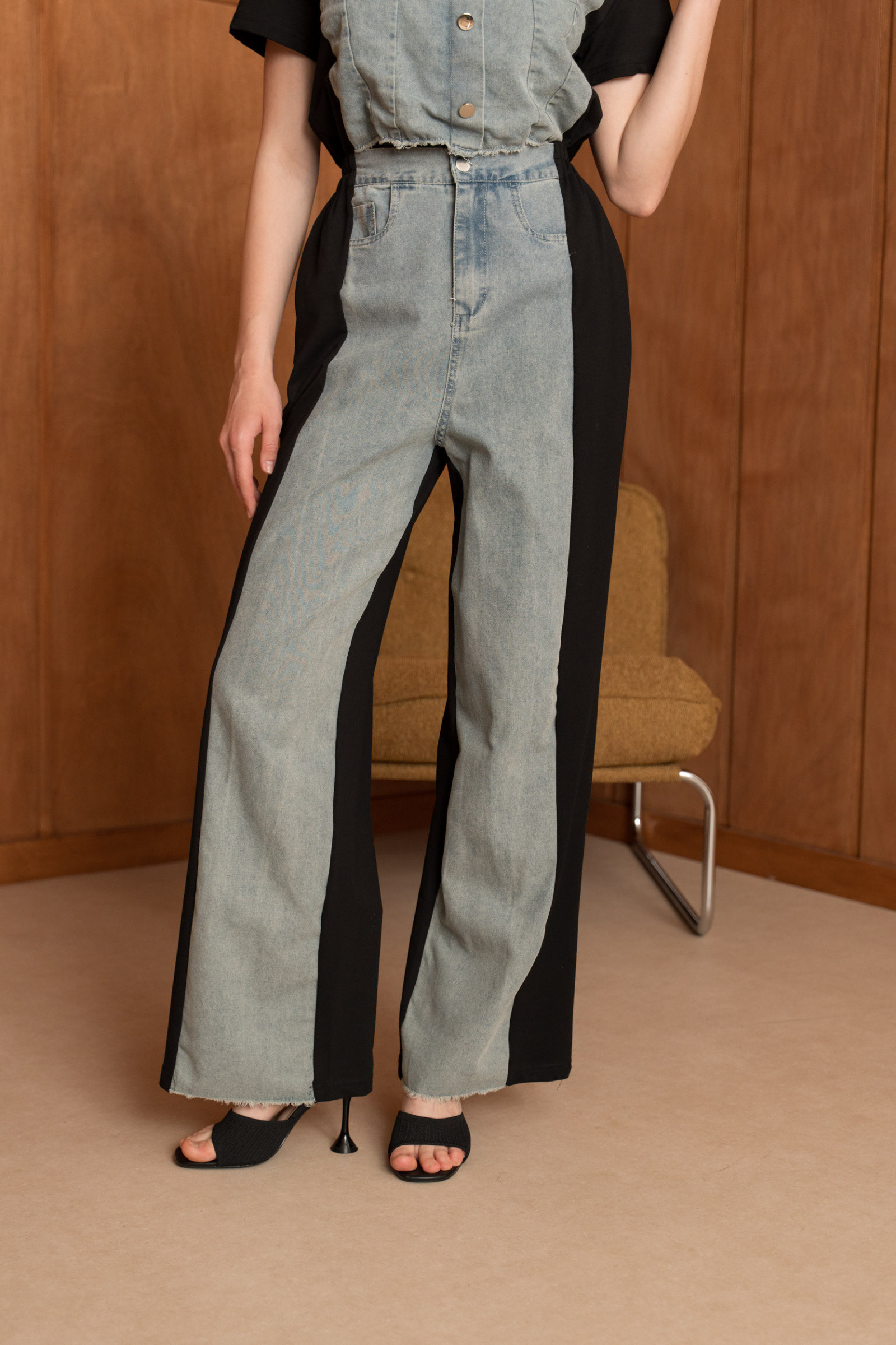 Mayorista Frime Paris - Pantalón bicolor con denim
