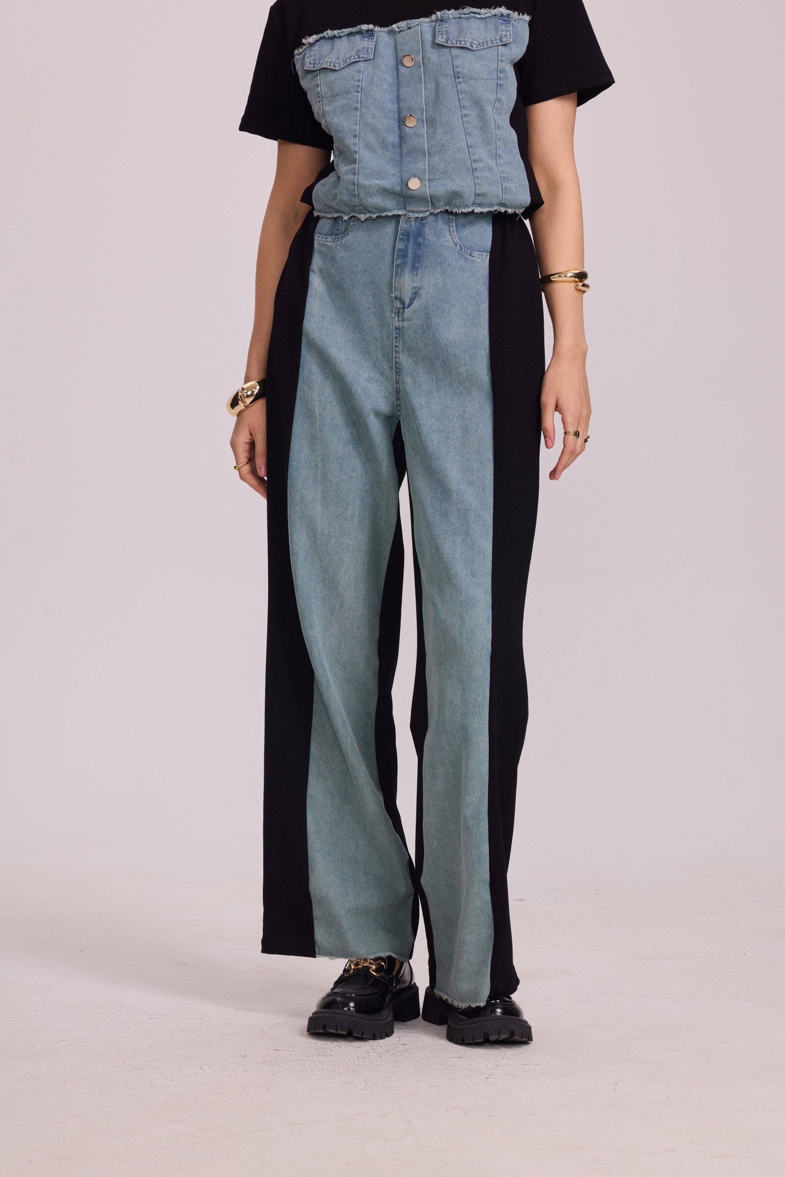 Grossista Frime Paris - Pantaloni bimateriale con denim