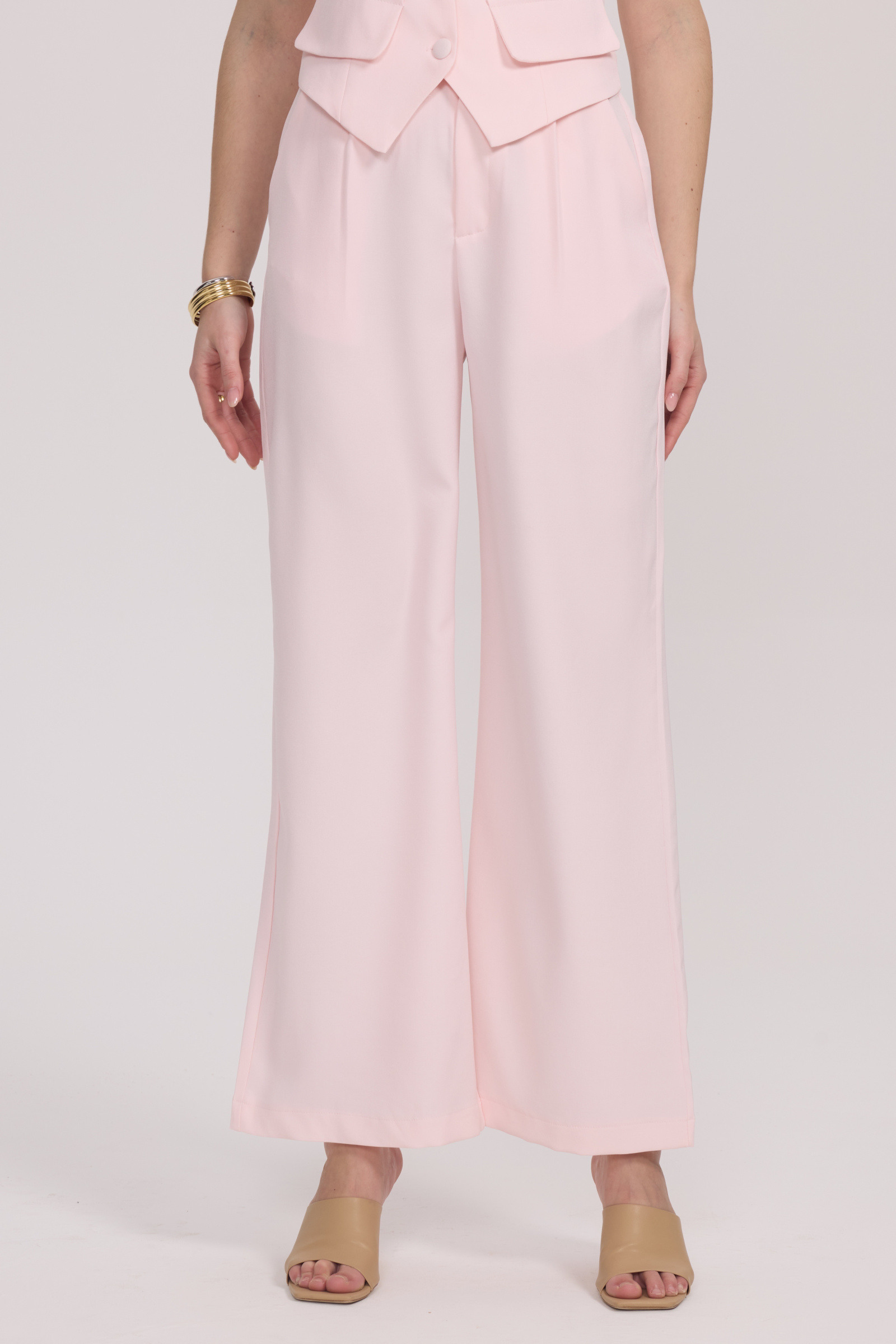 Grossiste Frime Paris - Pantalon large taille haute rose poudré