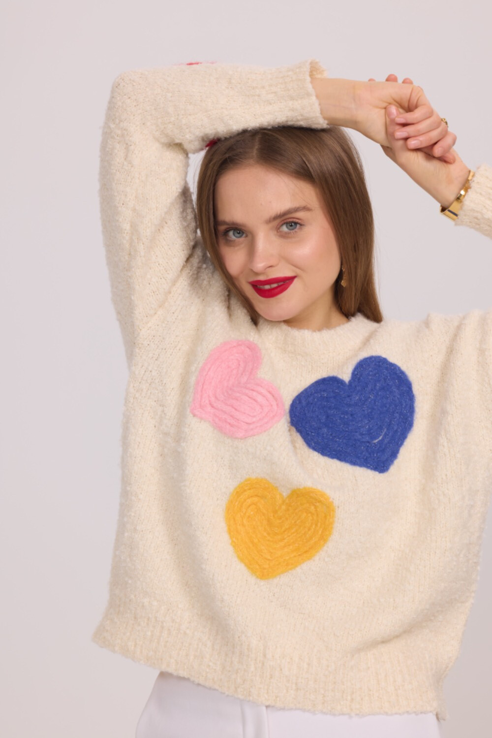 Grossista Frime Paris - Maglione in morbida maglia con cuori ricamati