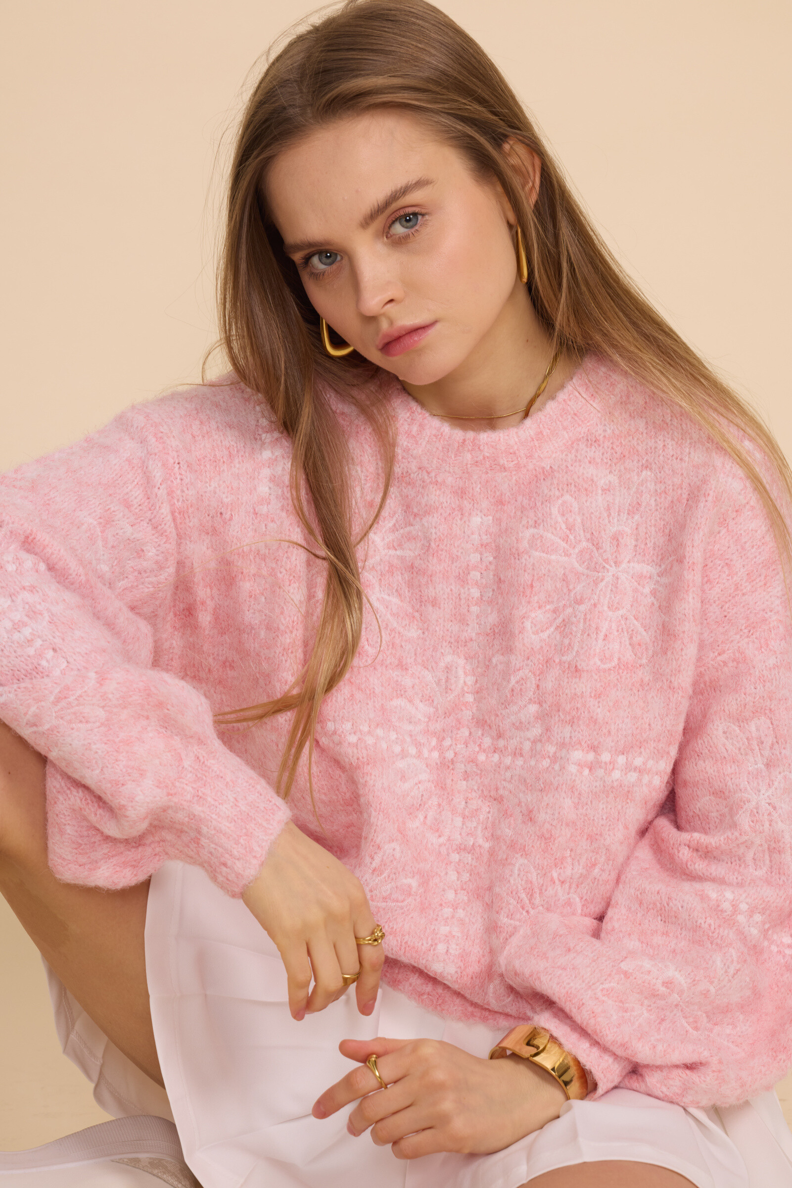 Wholesaler Frime Paris - Soft-touch knit sweater with flower embroidery