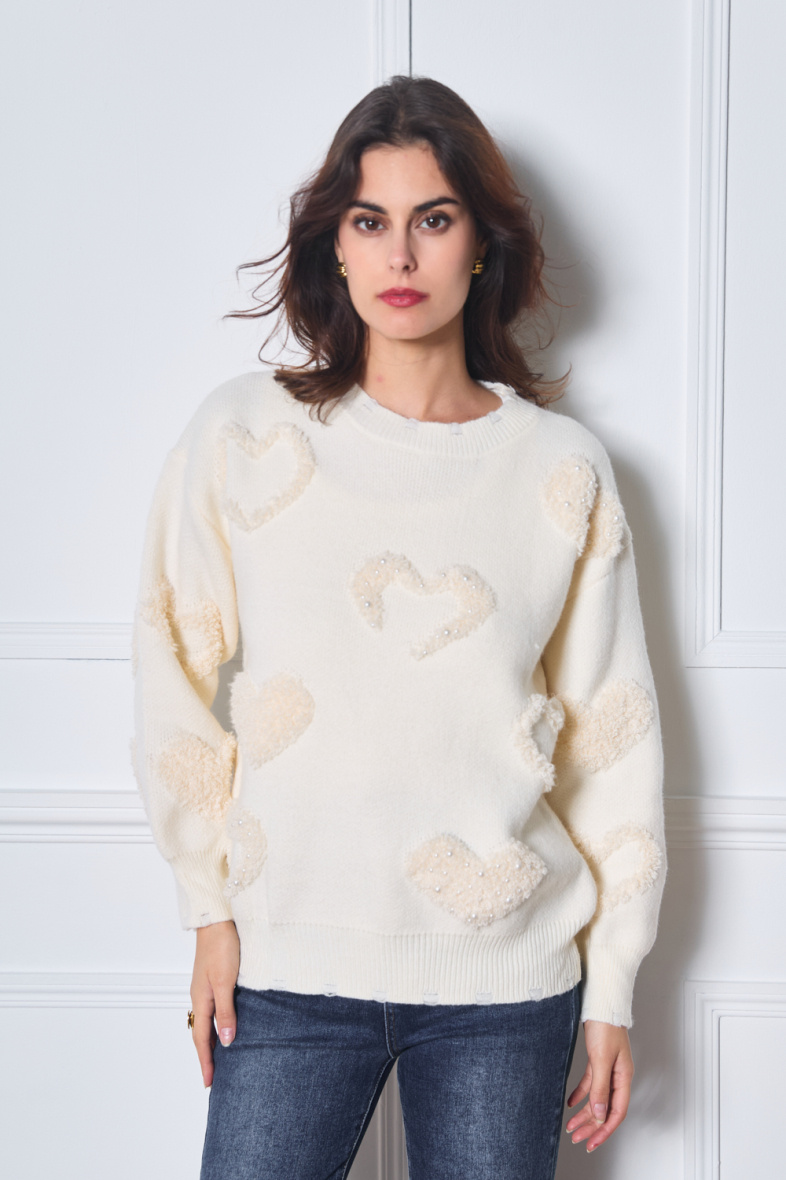 Wholesaler Frime Paris - Soft knitted sweater with embroidered hearts