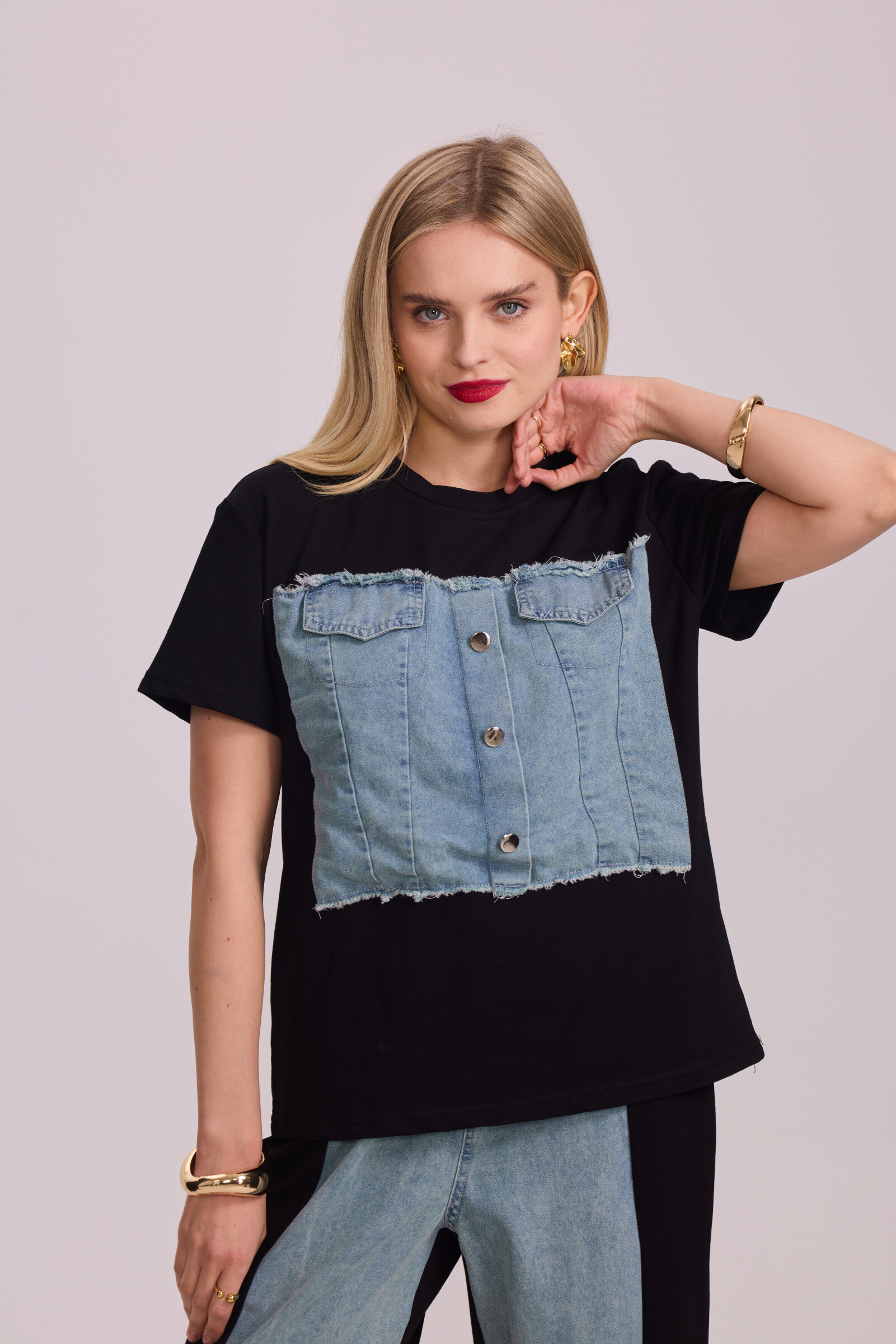 Grossista Frime Paris - T-shirt bimateriale con denim